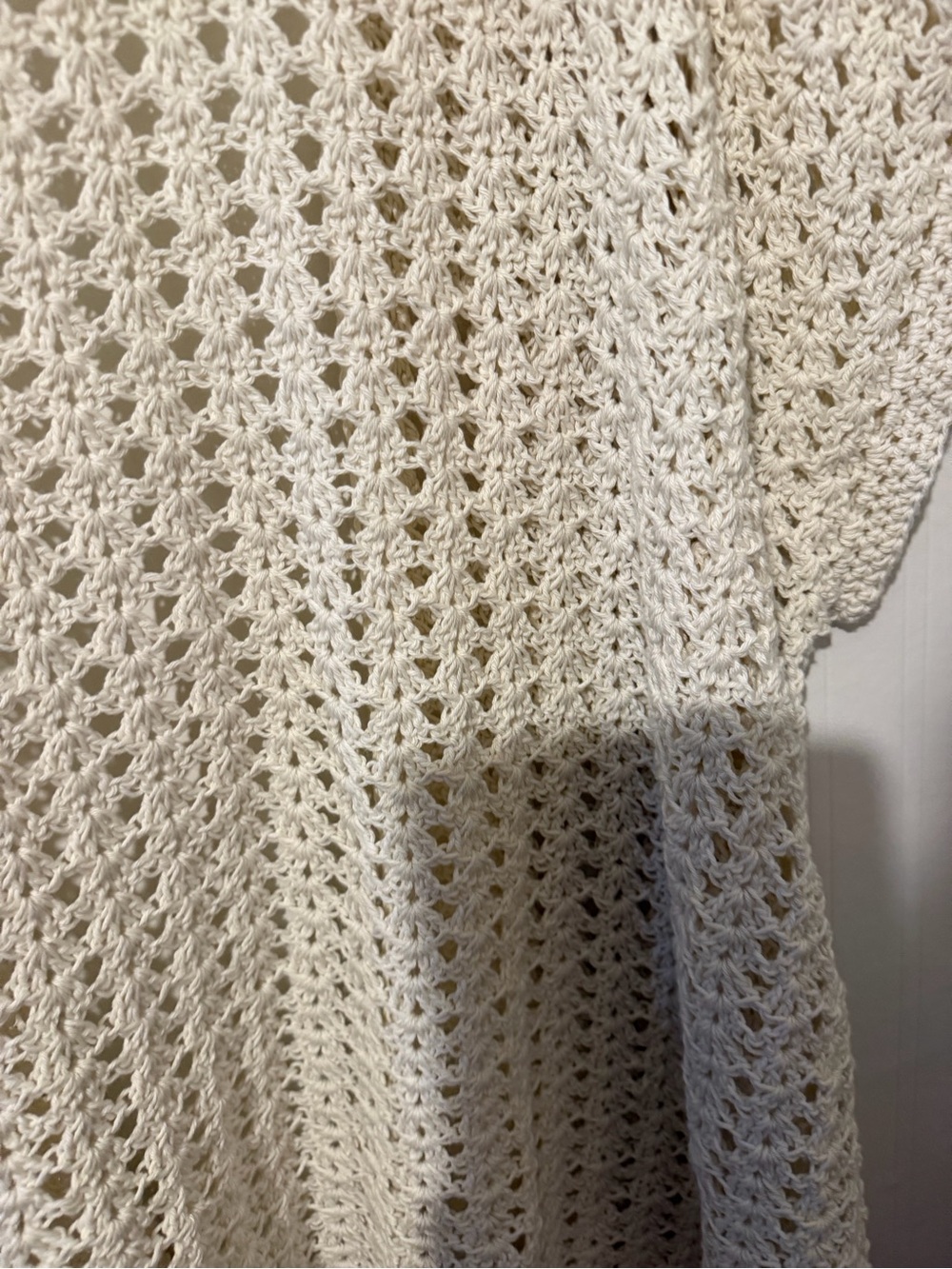 Hand Crafted Open-Knit Cream Women's Sweater Cardigan XL - Picture 7 of 7